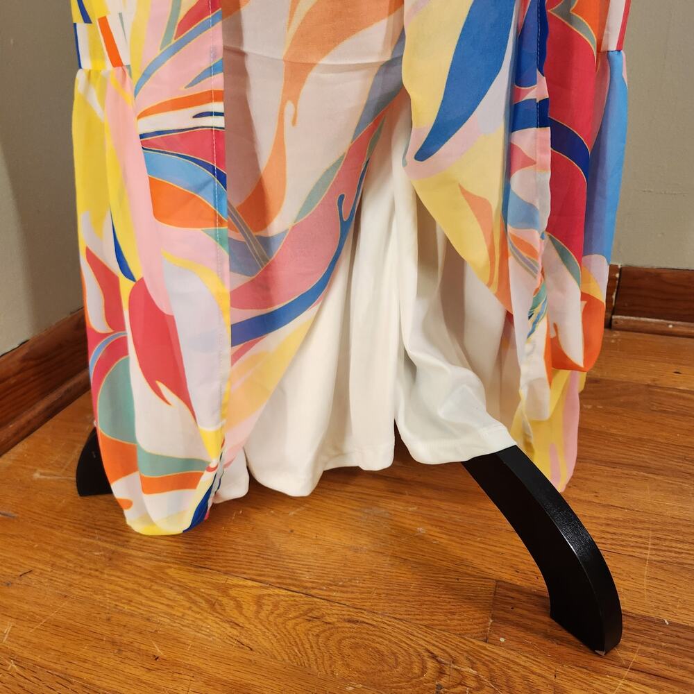 FLYING TOMATO Print and Stripes Tiered Maxi Dress with Tie Straps, Size Medium - Picture 13 of 15